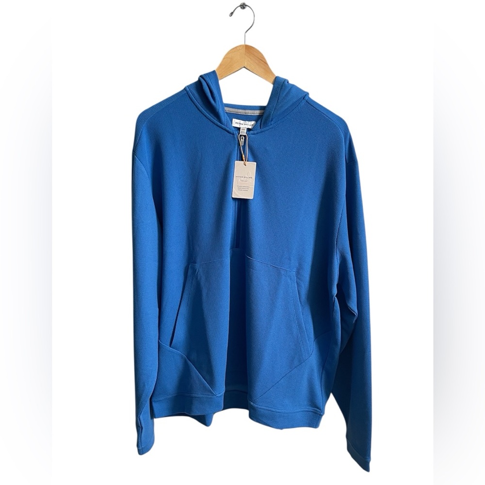 NWT Peter Millar Hoodie 1/2 Zip Golf Pullover Grid Performance Blue 2XL XXL $165